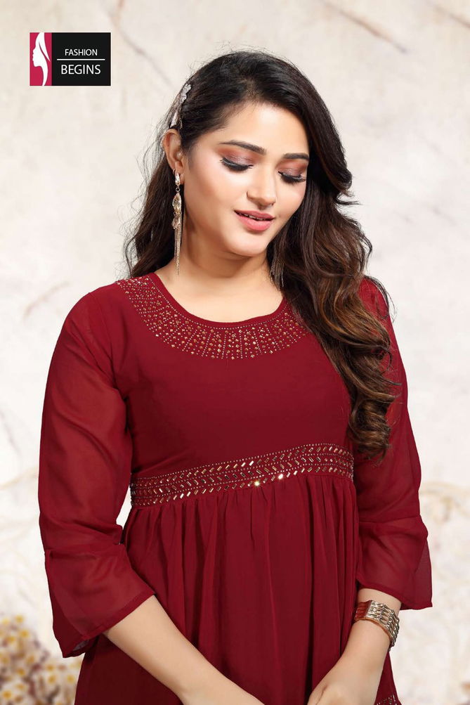 Fashion Begins Gangour Georgette Fancy Wear Latest Long Kurti Collection